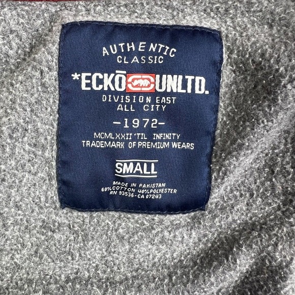Vintage Y2K Ecko UNLTD Hoodie Mens Size Small Gray/Red Spell Out Rhino Logo 1972 - Picture 12 of 16